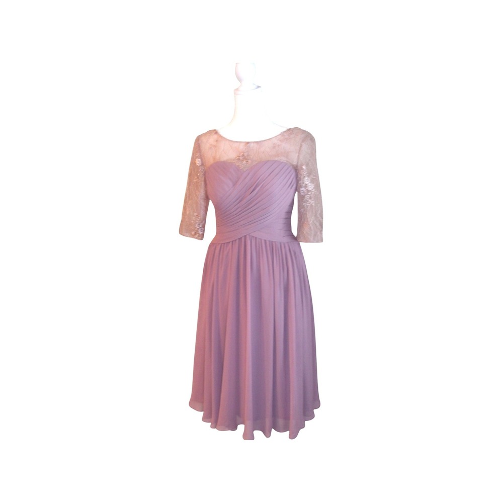 Azazie Chiffon Dress Lace Sleeve Party Cocktail Formal Mauve Pink‎ Sz 4/ #5145